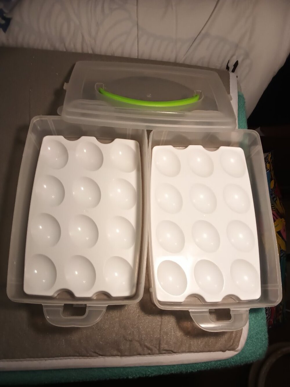 Food Network White and Clear Deviled Egg Storage Container with Green Handle